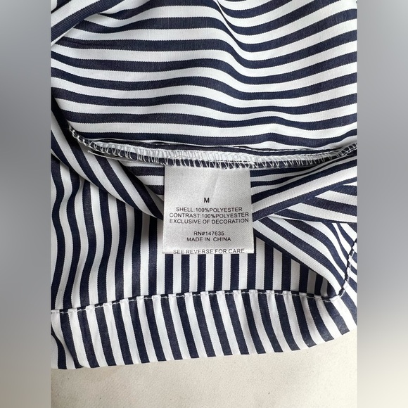 ROMEO AND JULIETTE COUTURE Navy and white stripe off shoulder mini dress size M - Picture 9 of 12